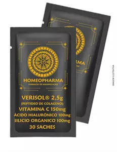 VERISOL® 2,5g (PEPTIDEO DE COLAGENO) VITAMINA C 150mg ÁCIDO HIALURÔNICO 100mg SILICIO ORGANICO 100mg 30 Saches